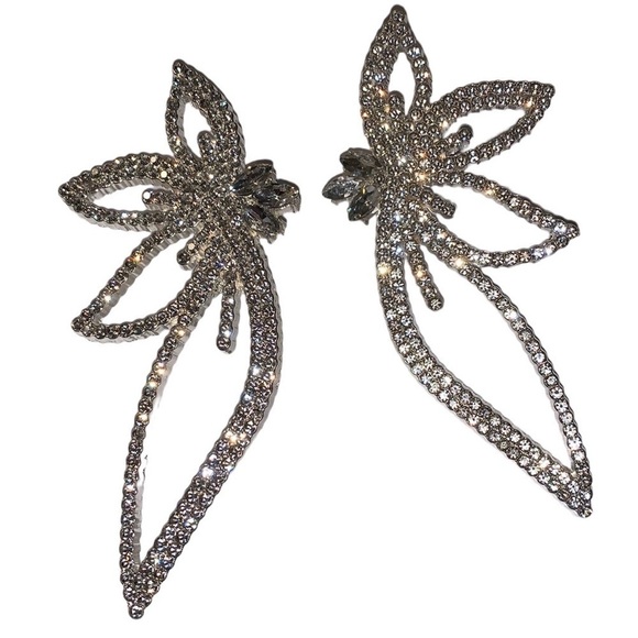 RHINESTONE Starburst Dazzling Pierced Earrings Stud Back 4” - Picture 3 of 5